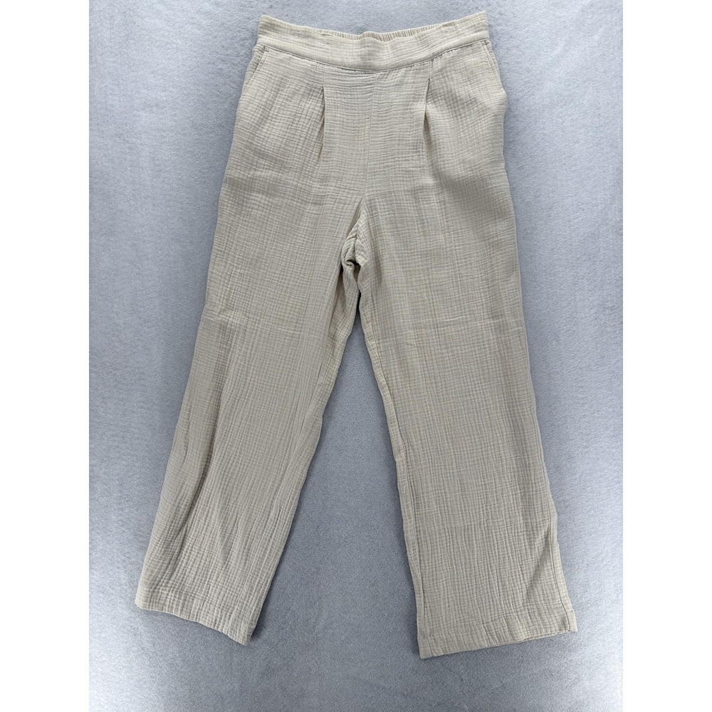 Magaschoni Organic Cotton Gauze Dress Pants Womens L Beige Pull On Relaxed NWT